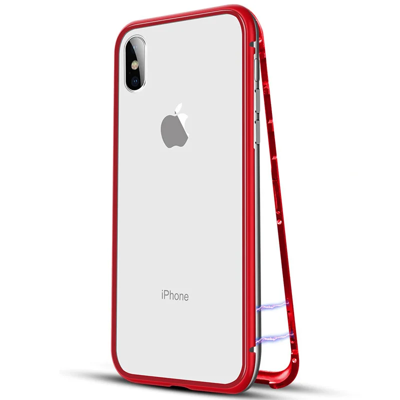 Магнитная адсорбции флип чехол для телефона iPhone X задняя закаленное Стекло +
