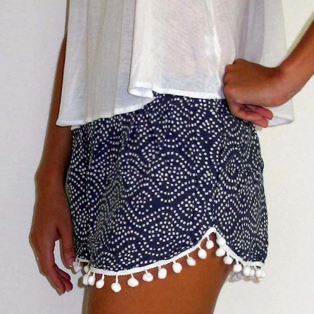 Сексуальные женские шорты повседневные в горошек с высокой талией кисточками