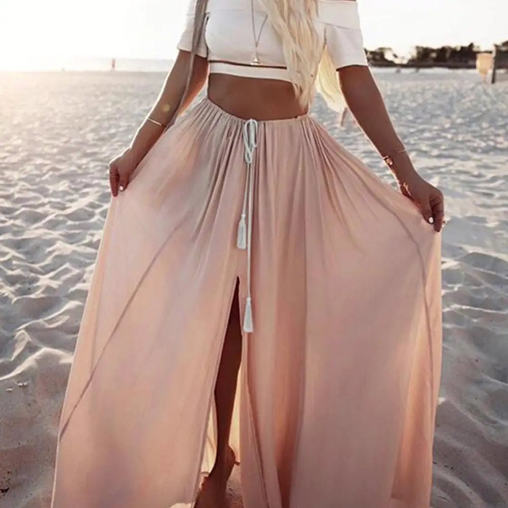 Fashion Women Summer Skirt Casual Chiffon BOHO Ladies Solid Gypsy Long Maxi Full | Женская одежда