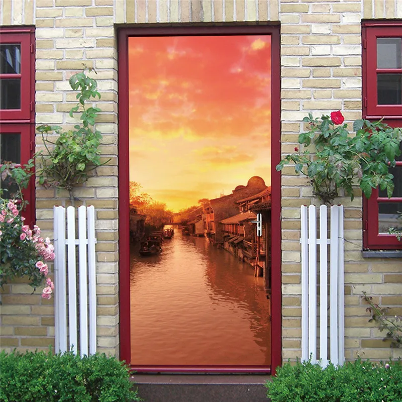 Настенная 3d наклейка на дверь настенное искусство естественный вечерний пейзаж