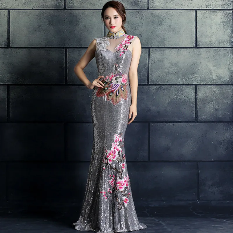 Red Chinese Wedding Dress Female Long Cheongsam Gold Slim Traditional Women Qipao for Party embroidery|women qipaos|long cheongsamchinese traditional