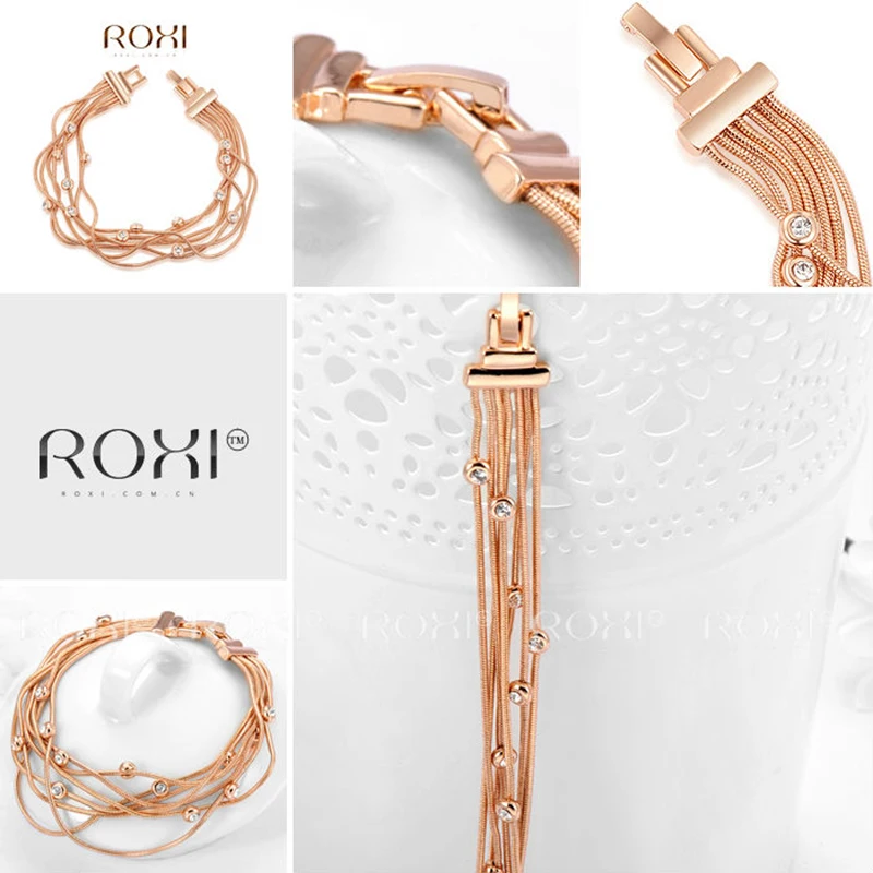 ROXI Luxury Fashion Women Bracelets Rose Gold Plated Round Austrian Crystals Lady Female Multiwire Wedding Bracelet Jewelry Gift | Украшения