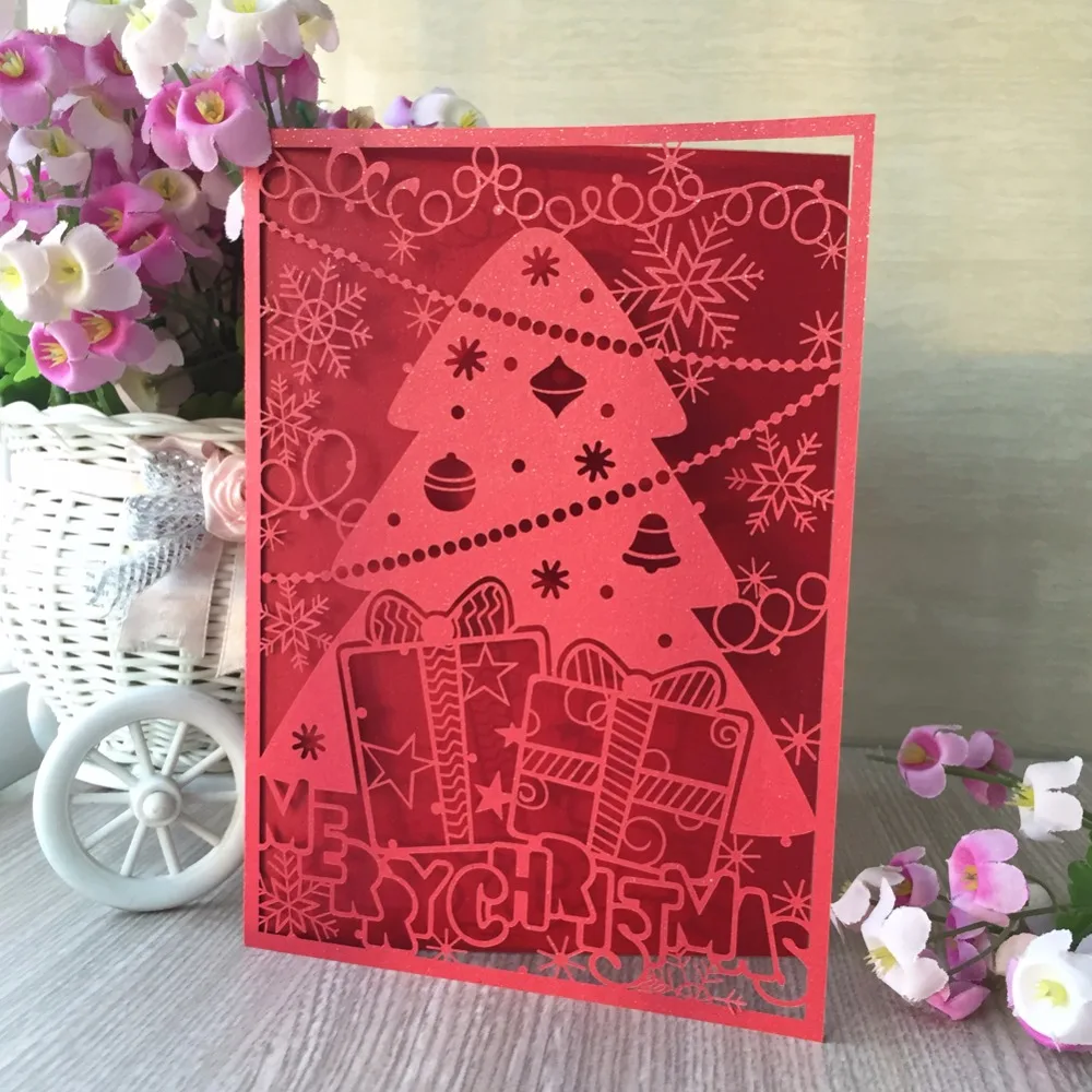 

50pcs Christmas Cards Greeting Handmade Pearl Paper Card Personalized Keepsakes Postcards For Xmas Wedding Birthday Decoration