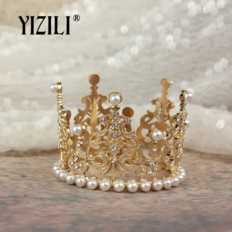 YIZILI, новинка, для девочек, маленький размер, жемчужная тиара, Хрустальный цветок, корона, тиары, вечерние мини-тиара, свадебные аксессуары для волос, ювелирные изделия C052