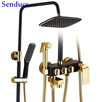 senducs black gold shower set luxury brass bathroom shower faucet square rainfall top shower brass bath bidet spa shower system