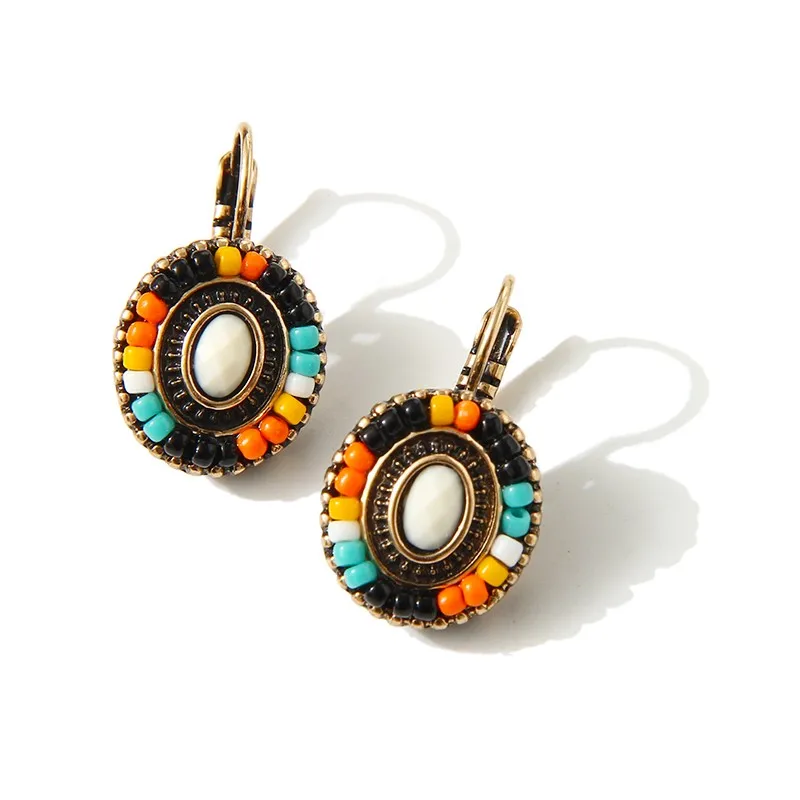 Bohemian National Wind Flower Earrings Clip On The Wholesale Cheap Colorful Resin Beads For Women Custume Gift | Украшения и