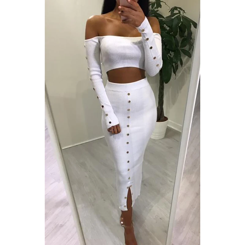 Autumn Winter Women Off Shoulder Long Sleeve Sexy Slim Two Piece Strapless Party Dresses Casual Sweater Dress | Женская одежда