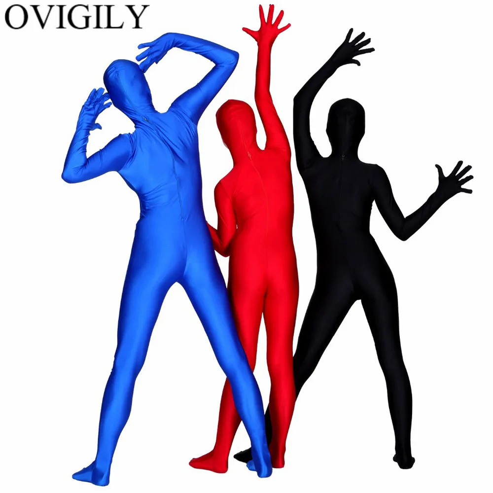 OVIGILY женский черный костюм зентай с открытым лицом лайкра танцевальный спандекс