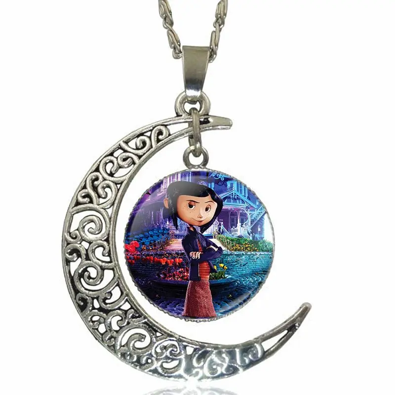 Для обувь для девочек Винтаж Jewelry посеребренный стекло кабошон Полумесяца чокер с месяцем длинный кулон цепочки и ожерелья Coraline - Окраска металла: as picture