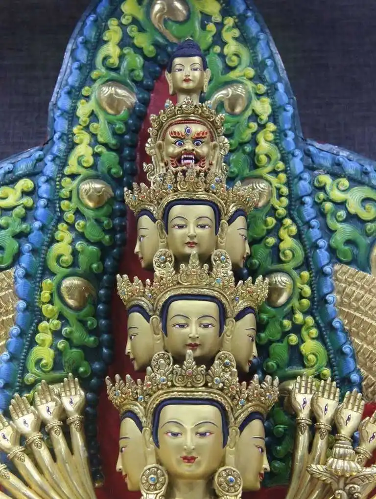 Тибет Буддизм Медь 24 К Золото Свинка Кван-инь Гуань Инь Бодхисаттва