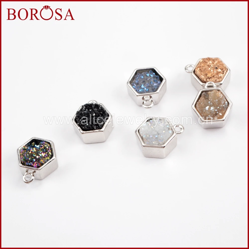 BOROSA 10 шт. серебряный цвет Безель Шестигранная натуральная Друза титановые