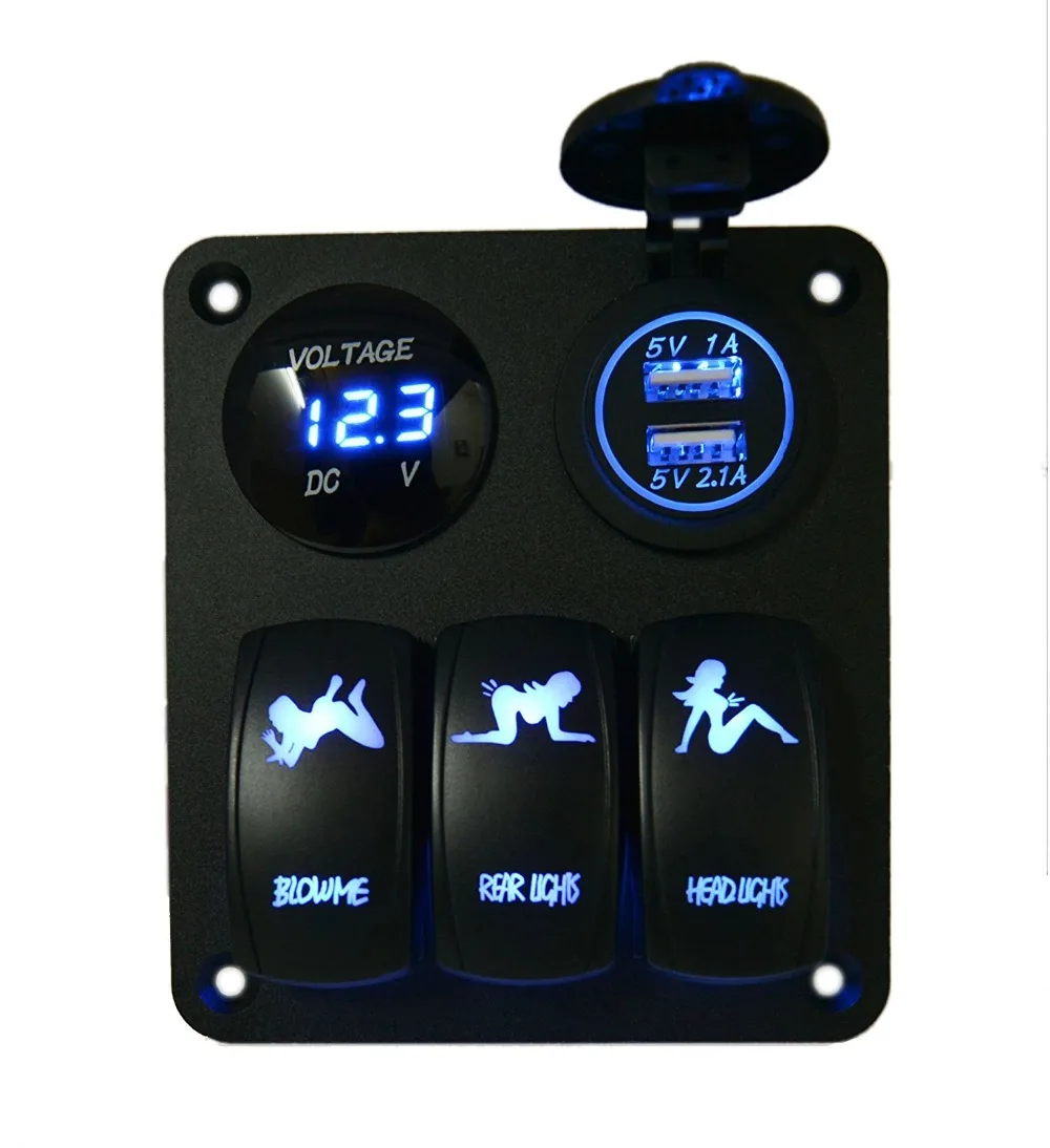 Водонепроницаемая трехклавишная панель переключателя + 12 В светодиодный