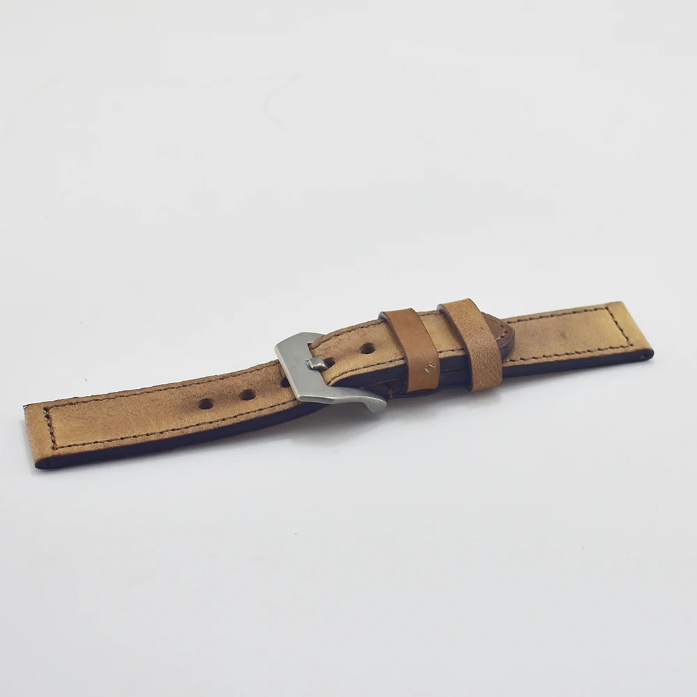 KZfashion Leather Strap Handmade cream color 21mm Vintage pattern Watch Band Watchband | Наручные часы