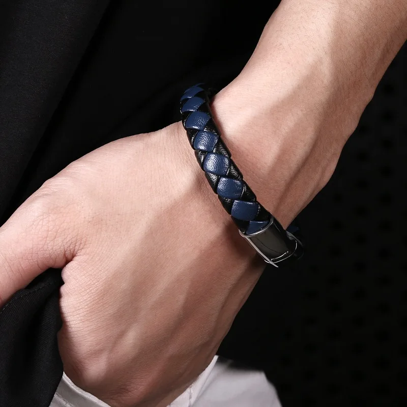 Нержавеющая сталь браслет Для мужчин Натуральная Кожаные браслеты ручной