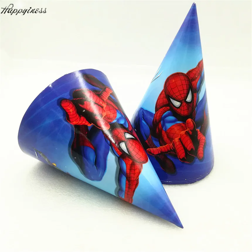Горячая 6 шт./лот Человек-паук Бумага Cap мультфильм с днем рождения украшения тема