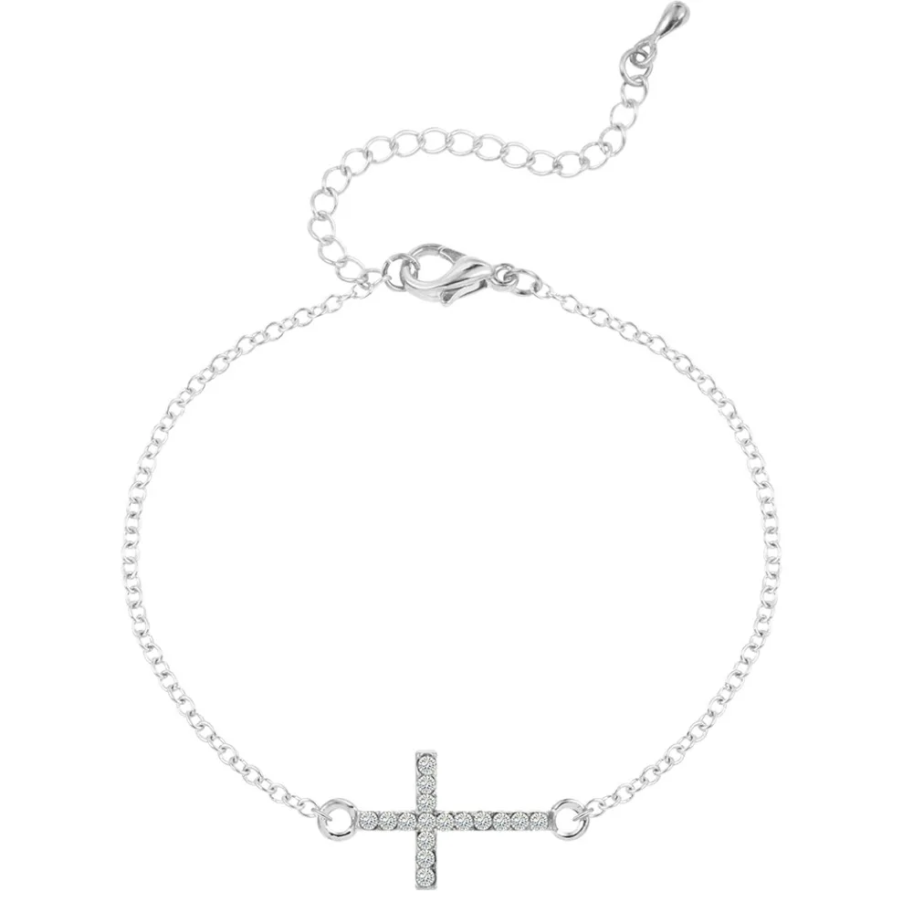 QIMING Gold fashion Cross Crystal Bracelets Bangles Christian Jesus Nazarene Jewelry Gift for Women Girls | Украшения и