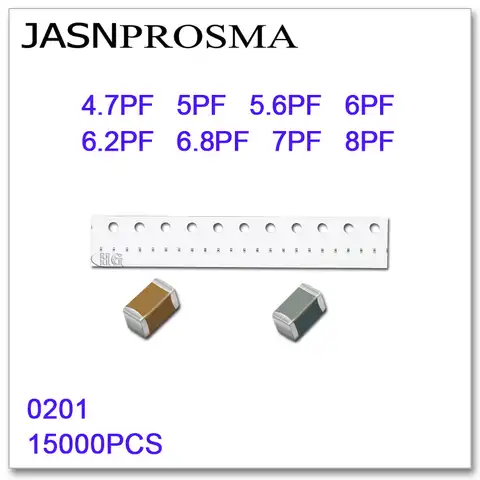 Jasnesma 15000 шт 0201 COG/NPO RoHS 50V 0.5% 5% 4.7PF 5PF 5.6PF 6PF 6.2PF 6.8PF 7PF 8PF SMD, высокое качество конденсатора
