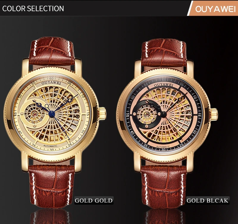 

OYW Man Black Mens Creative Luxury Wristwatch Leather Band Fashion Dress Male Skeleton Automatic Self Wind Watch Reloj Masculino