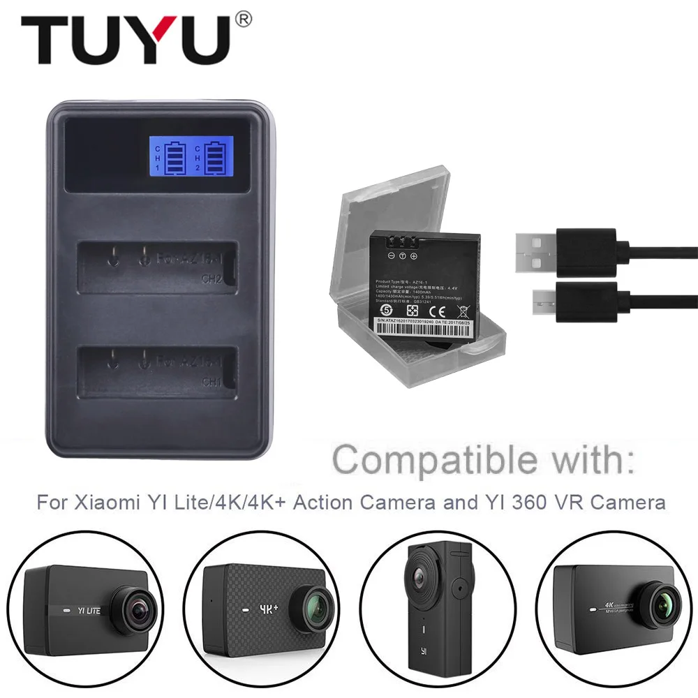 Двойное зарядное устройство с ЖК дисплеем TUYU + аккумулятор Yi 4K для Xiaomi и новые