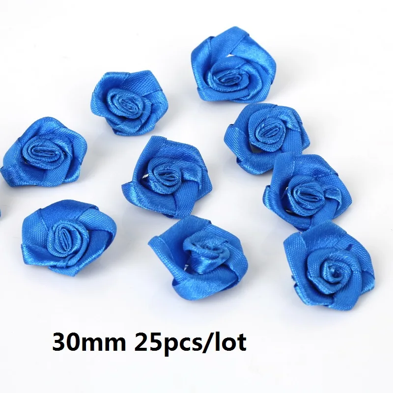 3cm Royal Blue Шелковый 15/20/30 мм мини цветы-розочки головка атласной лентой лук Свадебные украшения искусство ремесла Сделай Сам вечерние домашней одежды Декор поставки - Цвет: 3cm Royal Blue