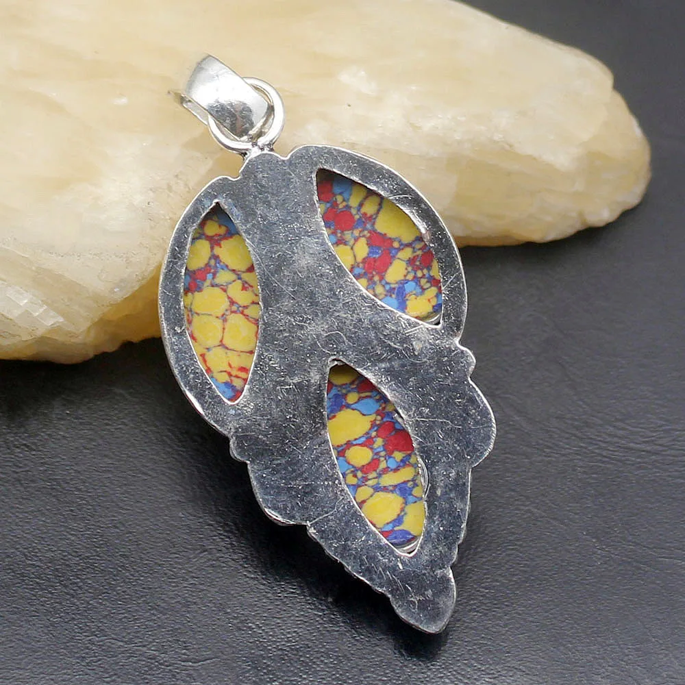 

Special Natural MosaicJasper Vintage 925 Sterling Silver Color Pretty Jewelry Charms Necklaces Pendant 55mm H191