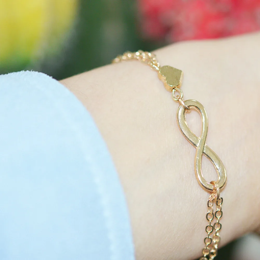 1Pc Fashion Gold Silver 8 Infinity Heart Sign Bracelet Infinite Metal Punk Hand Chain Bangle For Women Girl Lover Jewelry |