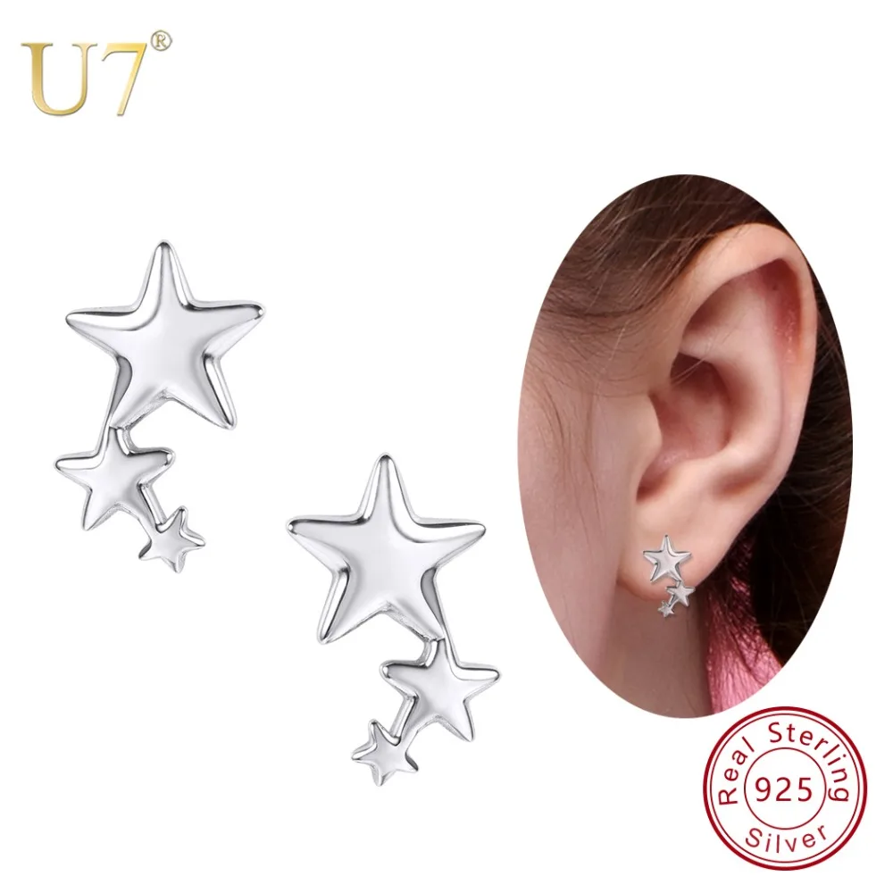 

U7 925 Sterling Silver Three Stars Stud Earrings 2018 Valentine's Day Gift Women/Lover New Sterling Silver Jewelry Earring SC32