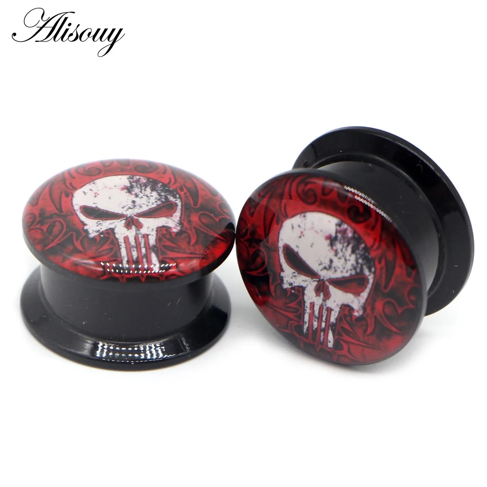 EM0460 Skull Alisouy, 2 шт, акриловые беруши и тоннели пирсинг для уха, серьги с винтовым наконечником, тоннель для ушей, растяжки, ювелирные изделия для тела - Окраска металла: EM0460 Skull