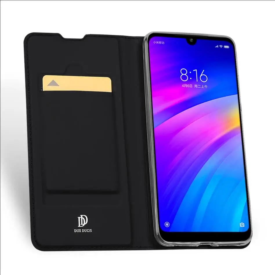 Для Xiaomi Redmi 7 Чехол Redmi7 Флип Роскошный из искусственной кожи противоударный Стенд чехол для телефона s для Xiaomi Redmi 7 Redmi7 задняя крышка Coque - Цвет: Black