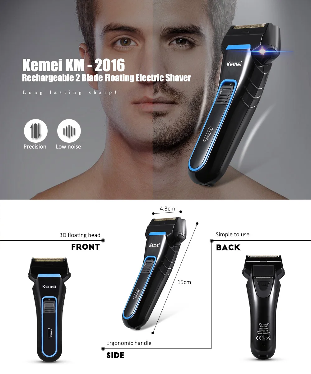 

Перезаряжаемый 2 Лопасти Kemei KM-2016, электробритва