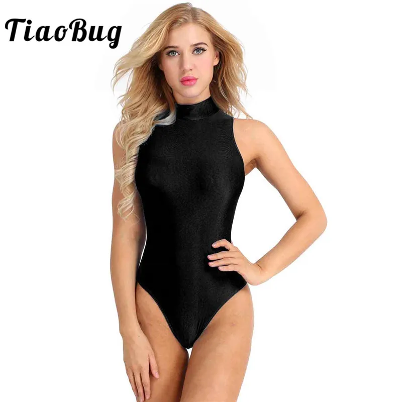 Женский цельный купальник TiaoBug однотонный без рукавов с круглым вырезом
