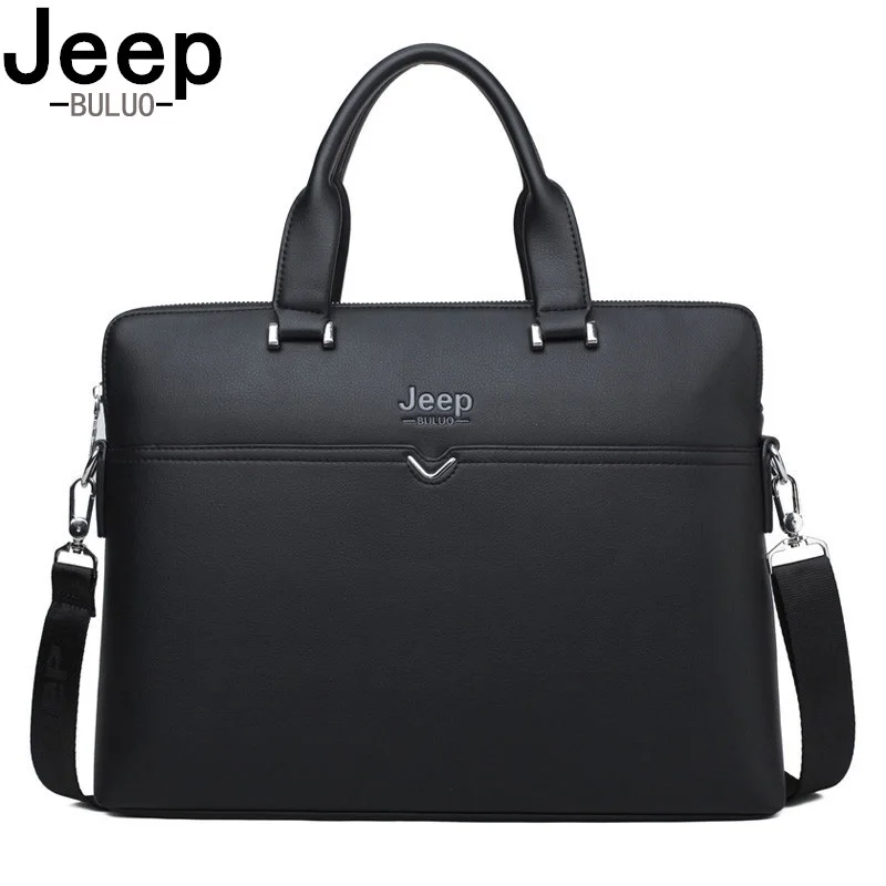 Мужской портфель для ноутбука jeep buluo черный из коровьей спилковой кожи брендовый