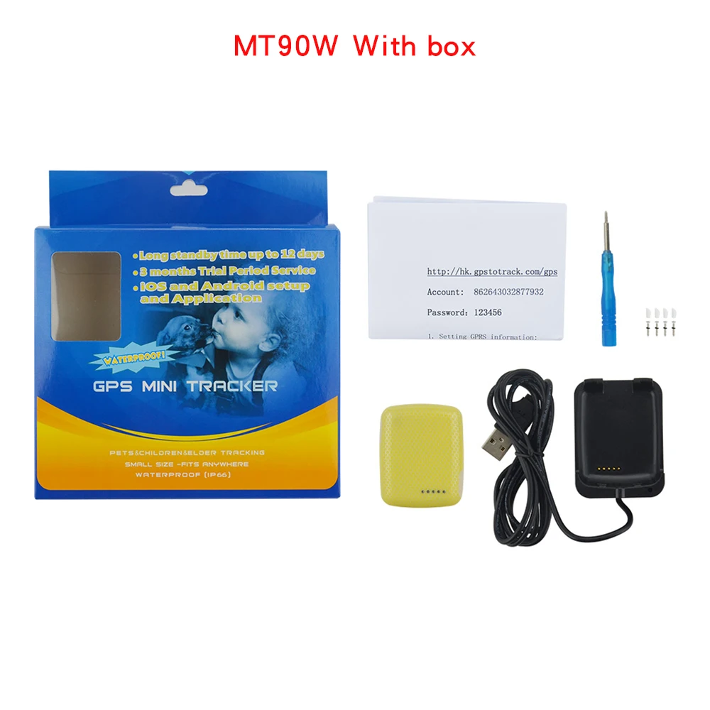 With box Портативный gps-трекер Wi-Fi позиционирование регистратор данных gprs отслеживание локатор MT90W дистанционный мониторинг гео-забор низкая батарея сигнализация - Цвет: With box