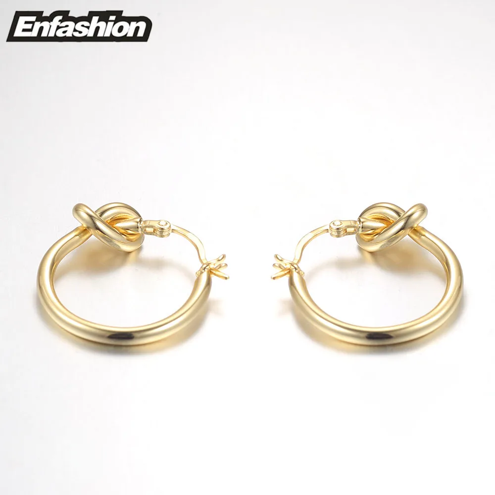 Оптовая продажа классические серьги кольца Enfashion с узлом золотого цвета круглые