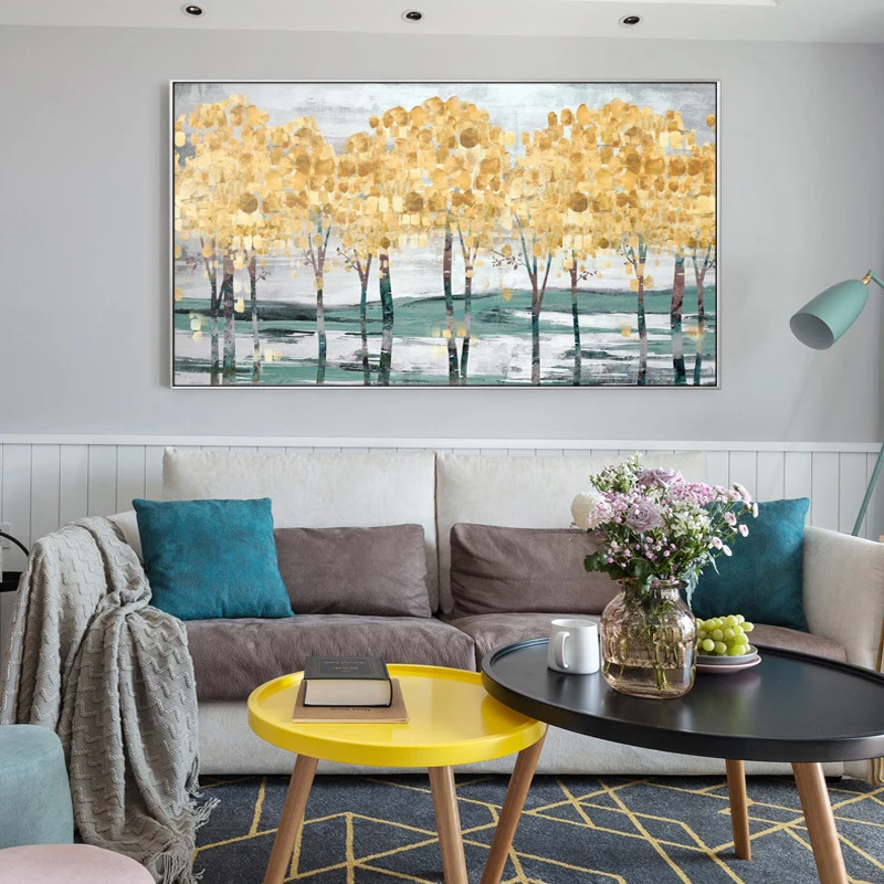 

Abstract Nordic Wall Art Canvas Prints Golden Modern Trees Pop Art Canvas Paintings On The Wall Posters And Prints Home Decor