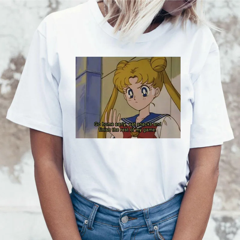 2719 Sailor Moon Аниме Футболка Топ Футболка 90s Женская Футболка женская femme корейский стиль ulzzang футболка Графический гранж эстетический - Цвет: 2719