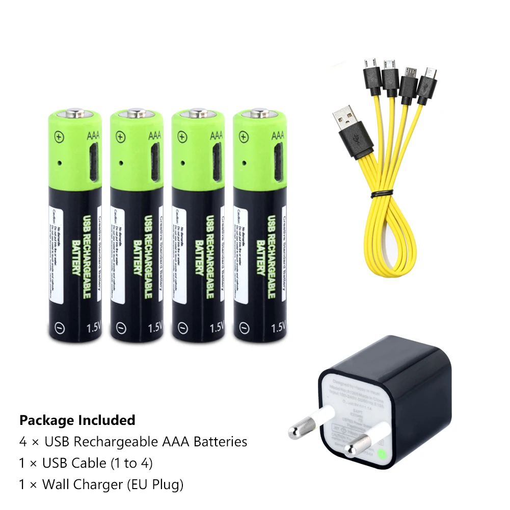 4AAA USB EU charger 4 шт. 1,5 в вольт AAA литий-ионная аккумуляторная батарея Micro USB AAA литий-полимерные lipo батареи+ USB кабель+ зарядное устройство - Цвет: 4AAA USB EU charger