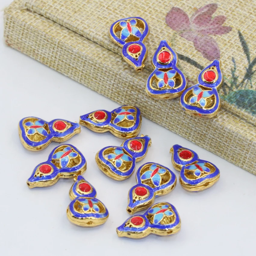 

Unique design assorted hollow gourd shape cloisonne enamel elegant beads 14*22mm spacers accessories 5pcs jewelry making B2500