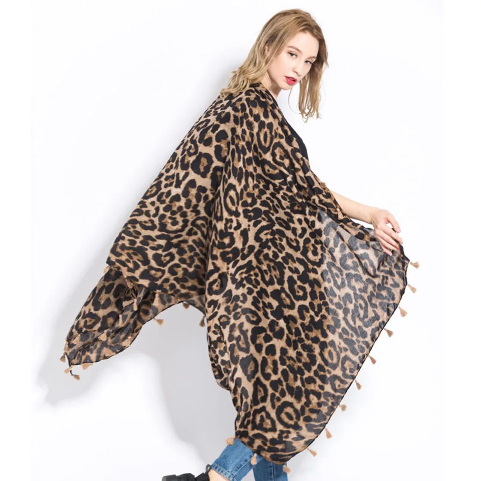 [RUNMEIFA] Fashion Women Wild Leopard print scarf shawls and wraps Sjaals famale Cotton Long Cape Shawl Scarves foulard femme