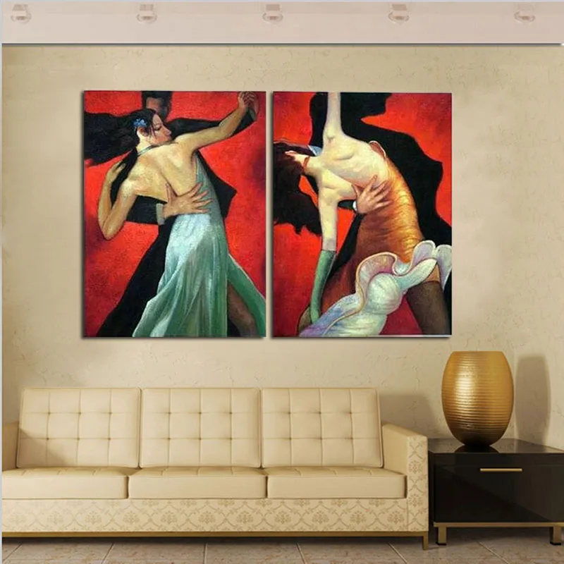 Современная Абстрактная фигурка 100% ручная роспись 2 шт. групповая масляная