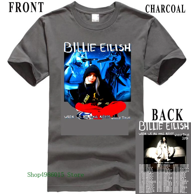 charcoal Футболка Billie Eilish World Tour с Spcl гость Дензел Карри концертная футболка хлопковая футболка с короткими рукавами - Цвет: charcoal