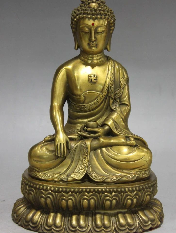 

9 Chinese Buddhism Temple Brass Copper Sakyamuni Tathagata RuLai Buddha Statue