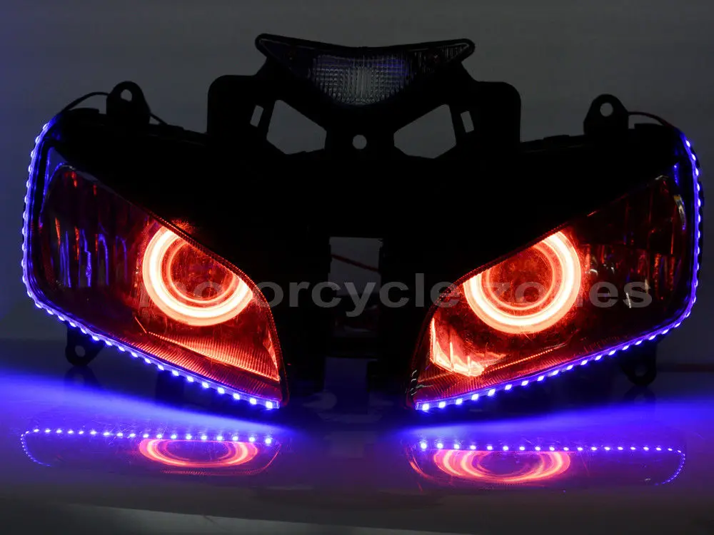 Синий ангельский глаз HID фара проектора красный демон в сборе для Honda CBR 1000 RR 2004-2007 |