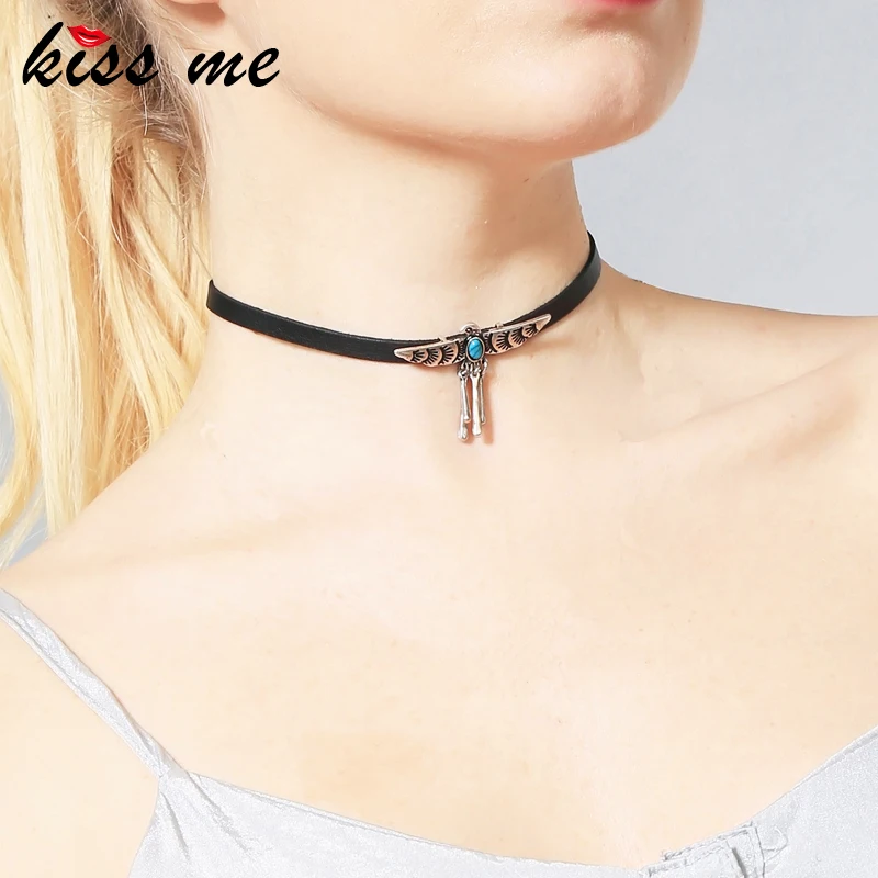 KISS ME, цинковый сплав, Ретро стиль, птица, ожерелье s для женщин, черная искусственная кожа, колье, ожерелье, модное ювелирное изделие