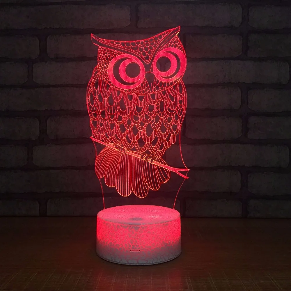 Сова 3D светодиодный RGB Ночной светильник 7 цветов Change настольная лампа фигурки 130