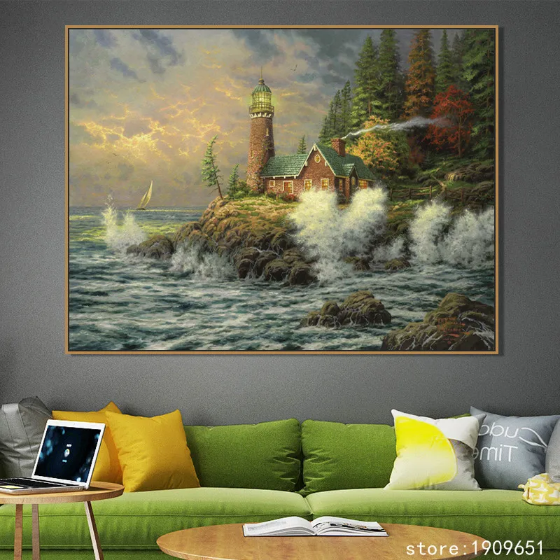 Картина маслом на холсте без рамки рисунок Томаса моря маяков принт хлопковая