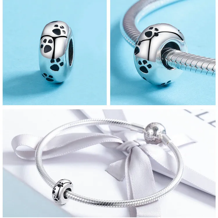 MOWIMO 925 пробы Серебряная лапа собака бусина отпечаток ноги Шарм Подходит Pandora браслет кулон ювелирные аксессуары BKC594