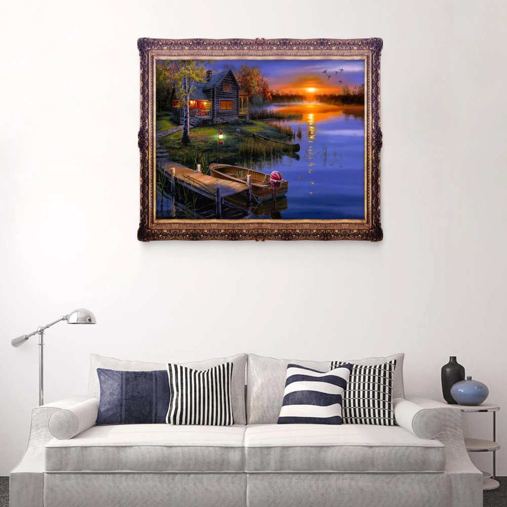 50*40 см DIY 5D алмазов картина фотообои с живописным озером дом Набор для вышивания