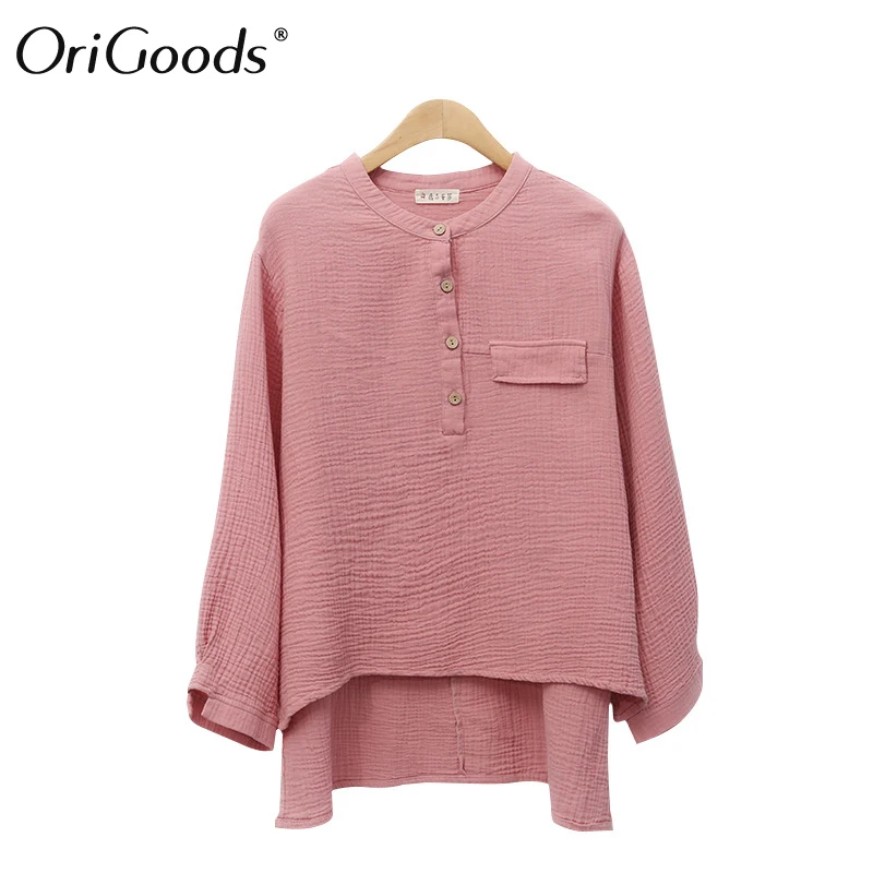 Женская блузка с длинным рукавом OriGoods винтажная Свободная из хлопка