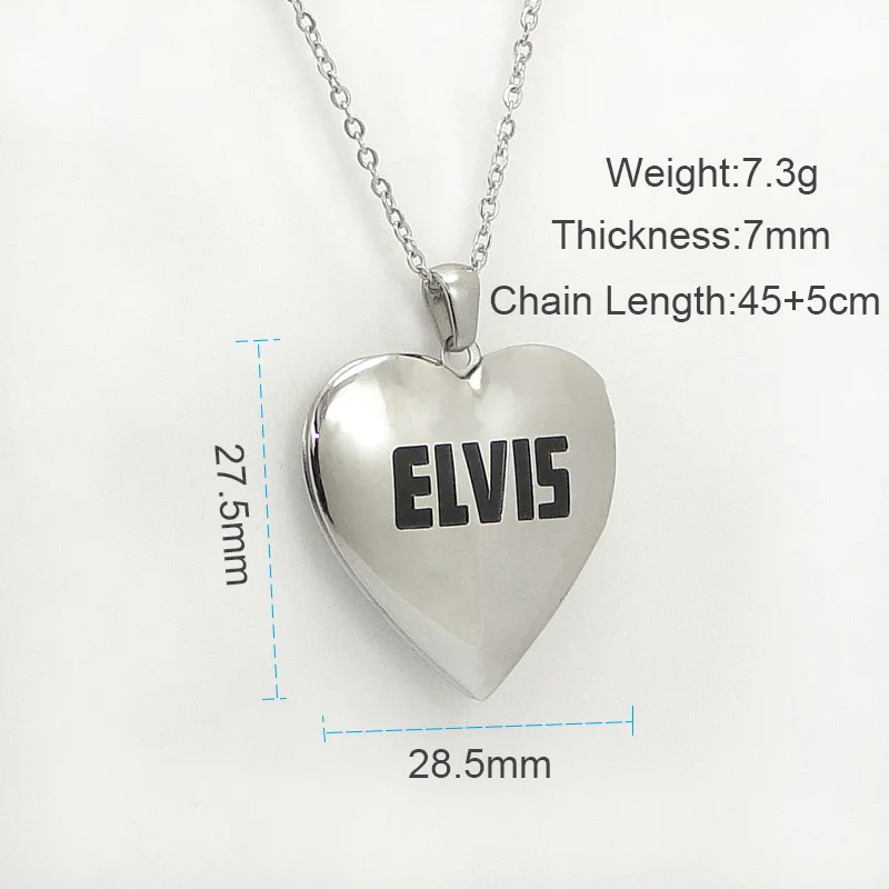 

DICARLUN Heart Necklace Letter Elvis Song Openable Photo Locket Pendant Stainless Steel Collar Chain Jewelry Gifts For Women Men